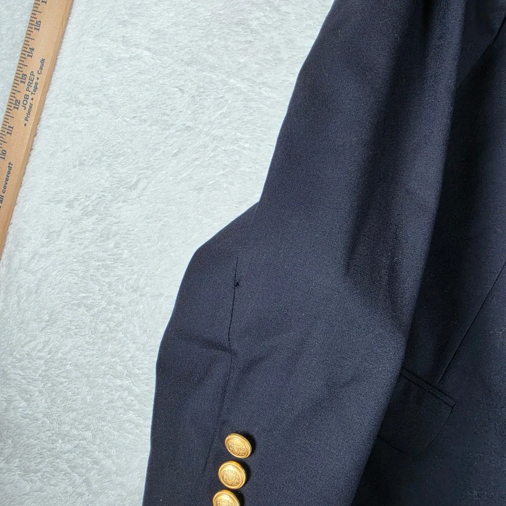 Jos. A. Bank Blazer Mens 41R Navy Blue Wool L/S Button Up Gold Crest Buttons